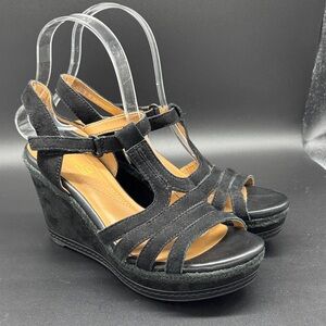 Clarks Black Wedge Sandals